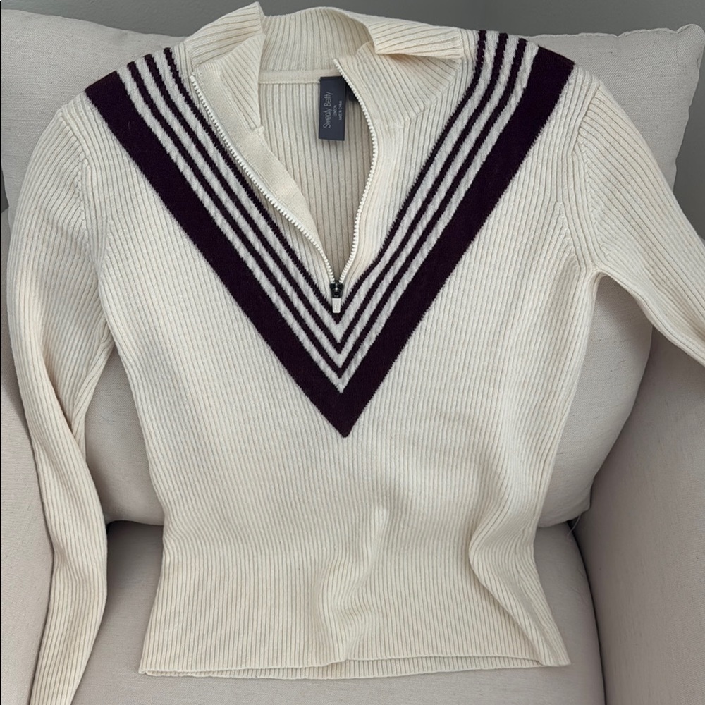Cream and Purple Women's Sweater - Sweaty Betty
